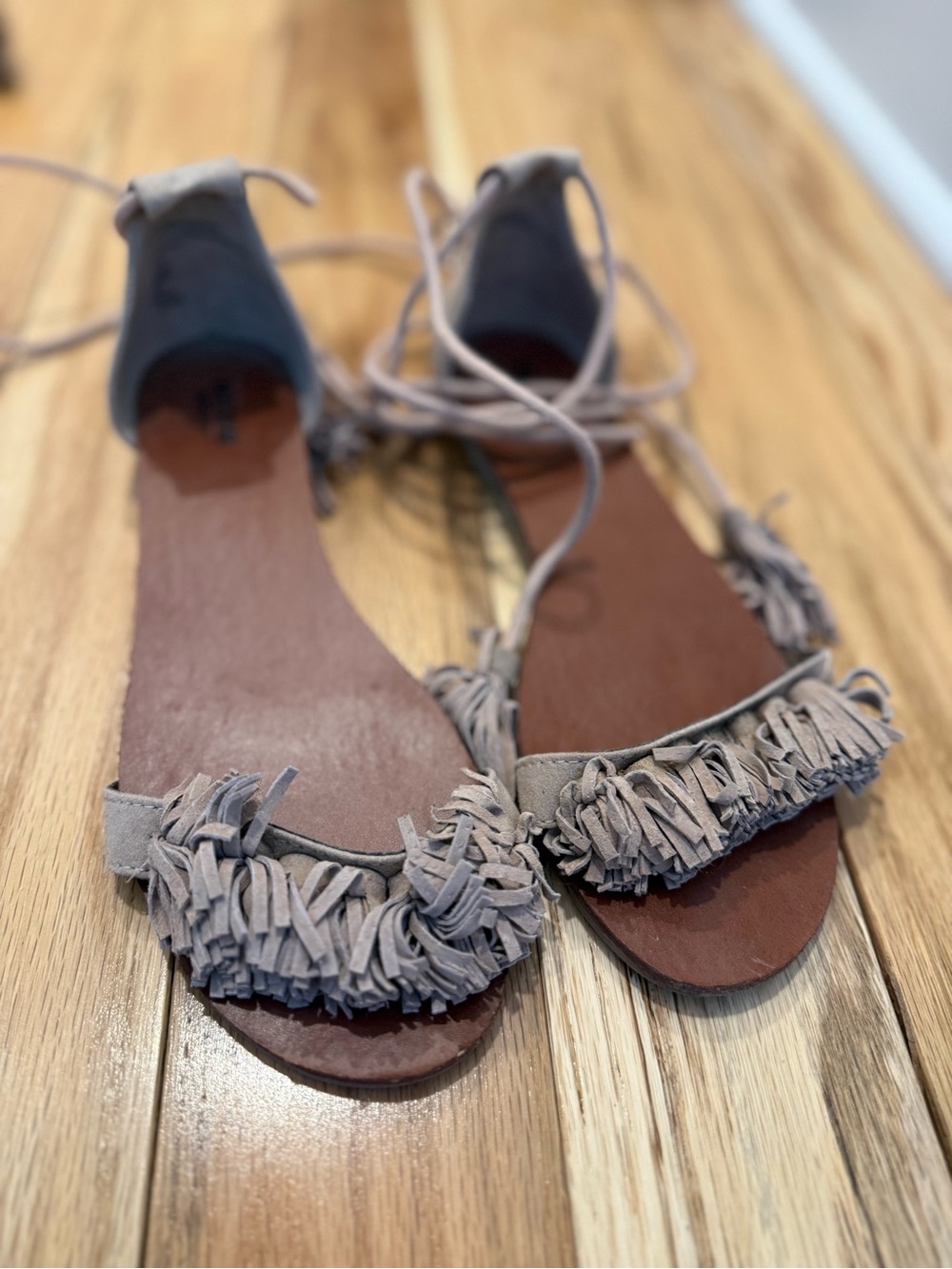 Target Taupe Fringe Lace-Up Sandals